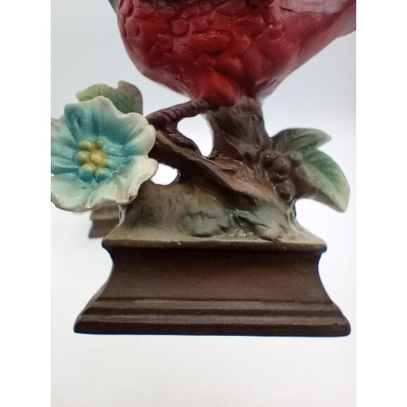 Bird Figurines Cardinals Hand Painted Ceramic Perched Flower Vintage Pair 4.25" - Picture 14 of 15